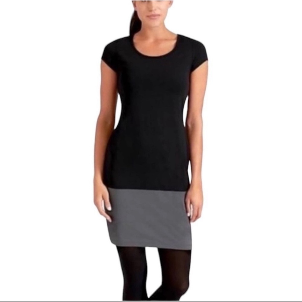 Athleta Ella Colorblock Black Grey T Shirt Cotton Dress Size Medium